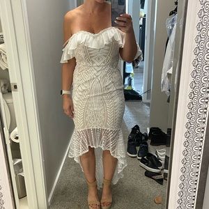 NWT Beautiful off-shoulder white lace high low dress